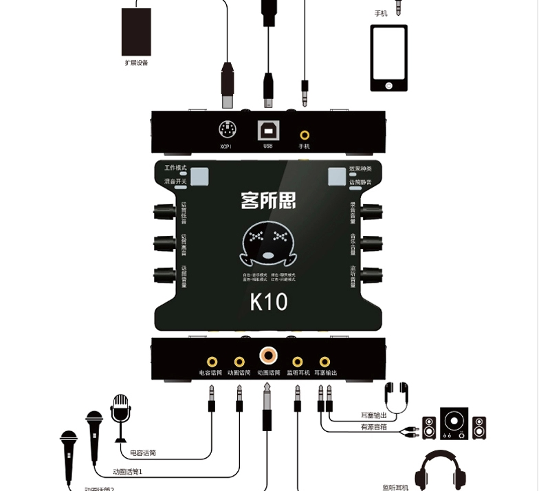 客所思 k10 usb外置声卡 高音质话放电路 硬件压限功能